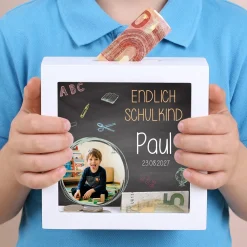 Kleine Bilderrahmen Spardose zum Schulanfang