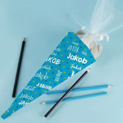 Kleine blaue Geschwistertüte mit Ihrem Namen