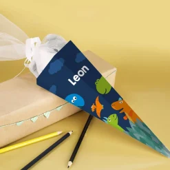 Kleine Dino - Geschwisterschultüte mit Namensaufdruck
