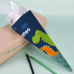 Kleine Dino - Geschwisterschultüte mit Namensaufdruck