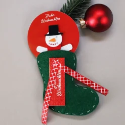 kleine Filzsocke mit Schneemann als Geldgeschenk