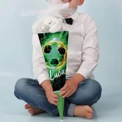 Kleine Fußball-Schultüte mit Name, 28 cm