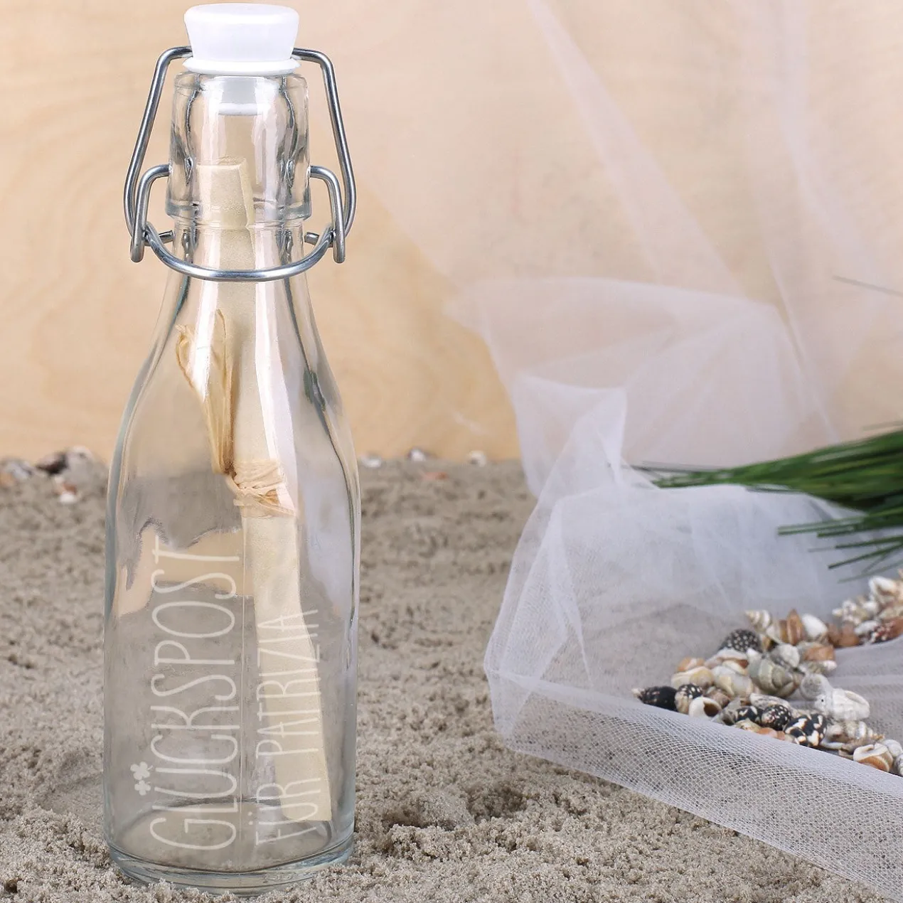 Kleine Glückspost aus der Flasche mit Gravur | Geschenkidee & Geldgeschenk für Lieblingsmenschen