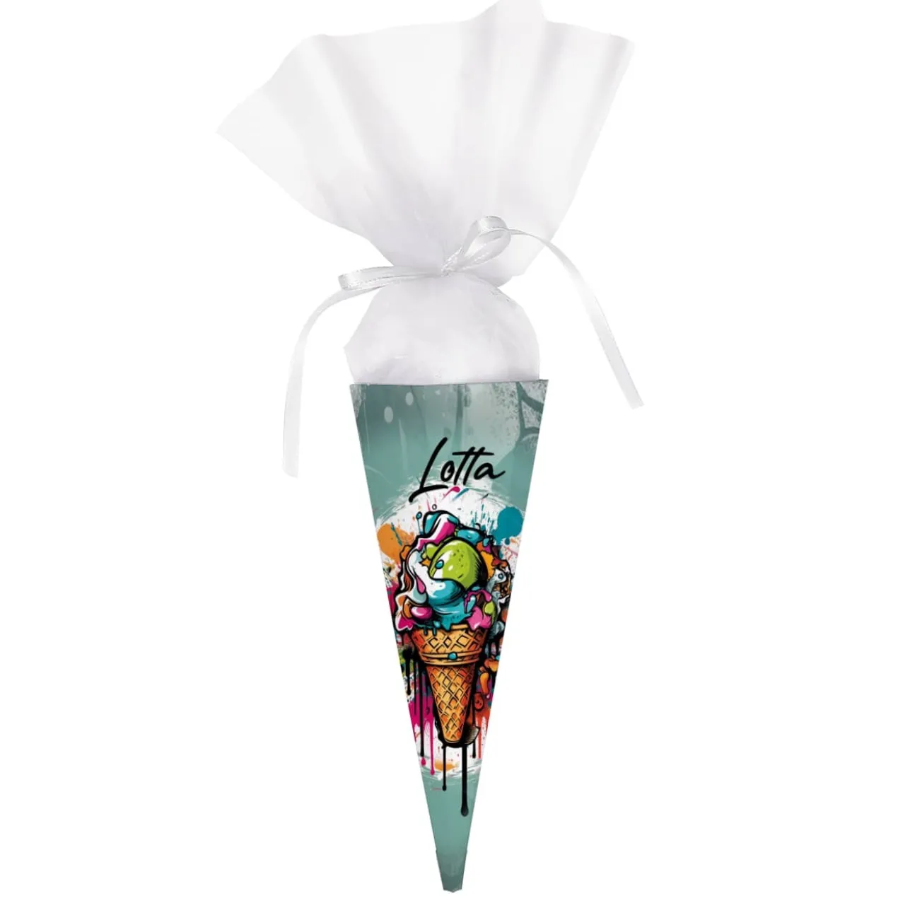 Kleine Graffiti Schultüte mit Eis-Motiv und Name, 28cm