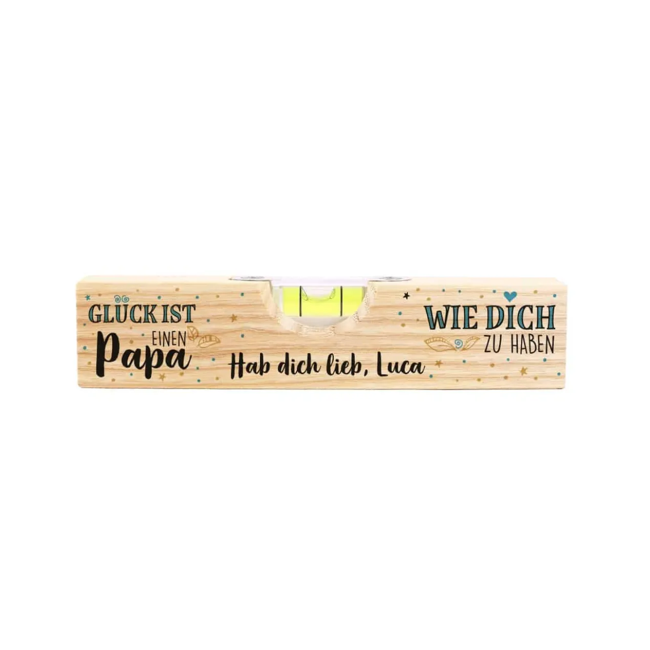 Kleine Holzwasserwaage für den besten Papa mit Ihrem Wunschaufdruck