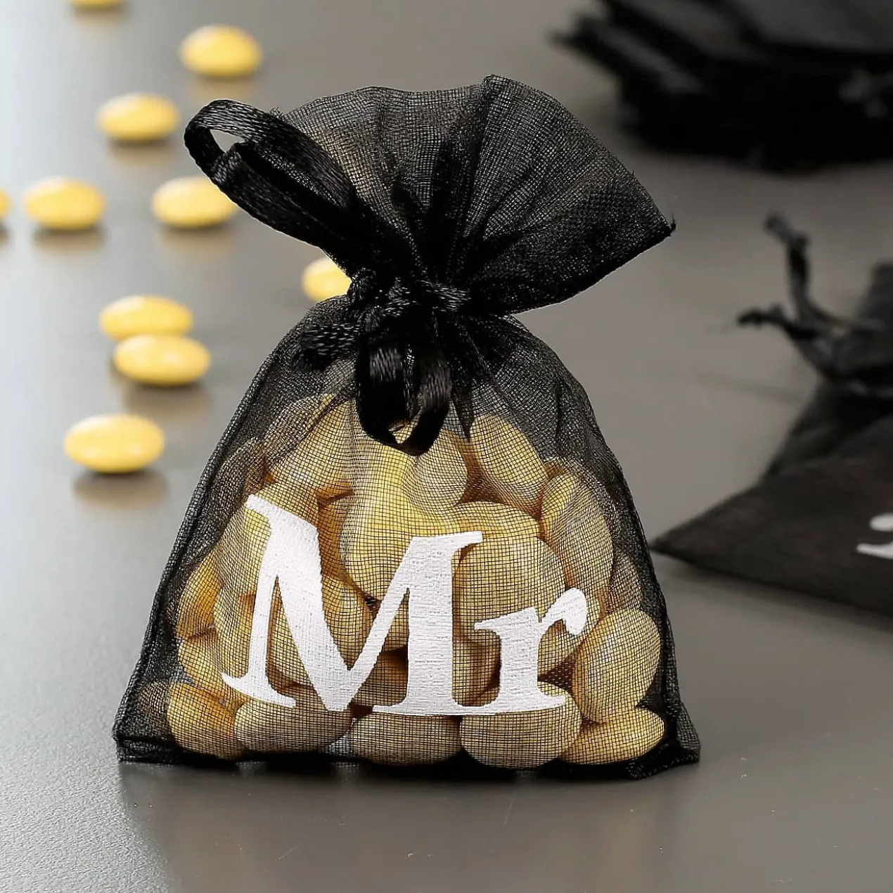 10 kleine Organza-Beutel mit Mr-Aufdruck Gastgeschenk