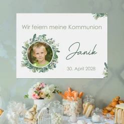 Kleiner Banner zur Taufe, Konfirmation, Kommunion 70x50cm | Eukalyptus Motiv