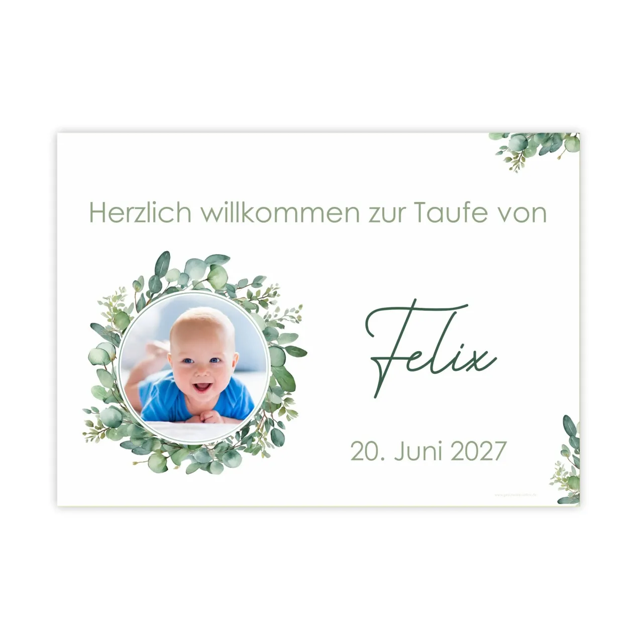 Kleiner Banner zur Taufe, Konfirmation, Kommunion 70x50cm | Eukalyptus Motiv