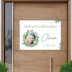 Kleiner Banner zur Taufe, Konfirmation, Kommunion 70x50cm | Eukalyptus Motiv