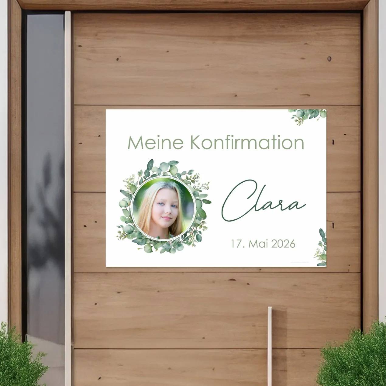 Kleiner Banner zur Taufe, Konfirmation, Kommunion 70x50cm | Eukalyptus Motiv