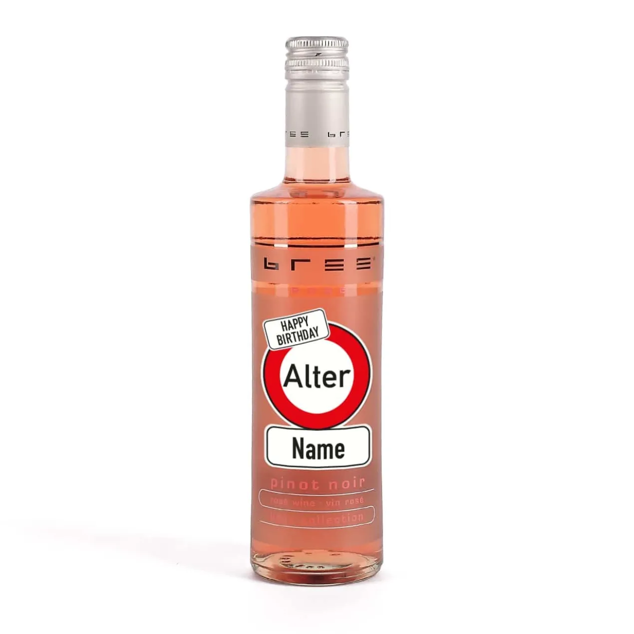Kleiner BREE Wein zum Geburtstag mit Verkehrszeichen, Name und Alter