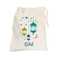 Kleiner Eid Geschenksack mit Laternen und Text, 2 Farben auswählbar, 25x32 cm