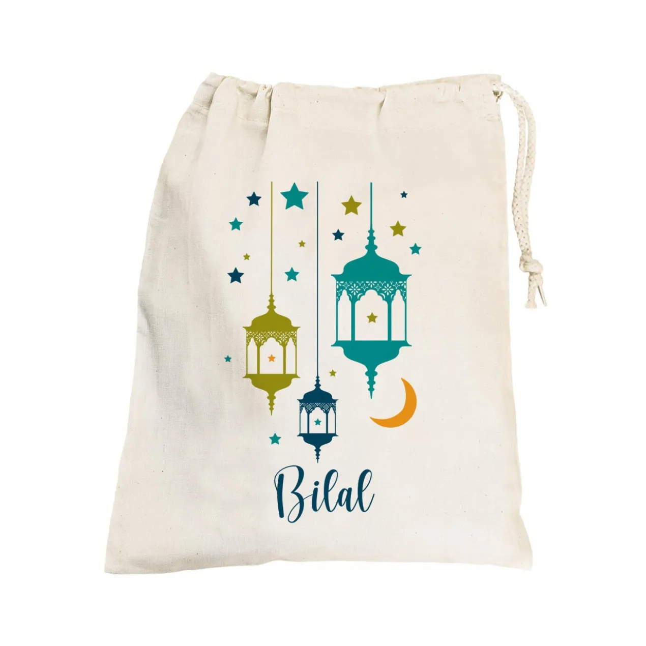 Kleiner Eid Geschenksack mit Laternen und Text, 2 Farben auswählbar, 25x32 cm