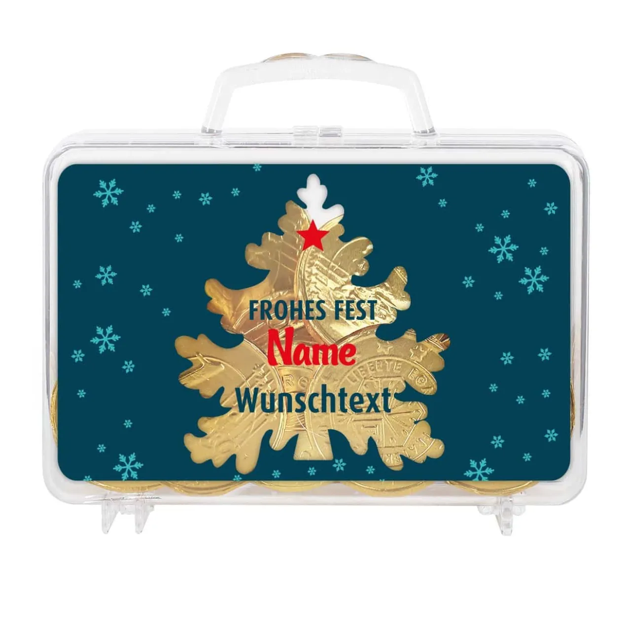 Kleiner Geldkoffer Frohes Fest mit Name und Glückwunschtext