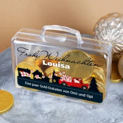 Kleiner Geldkoffer mit Weihnachtsmann und persönlichem Gruß