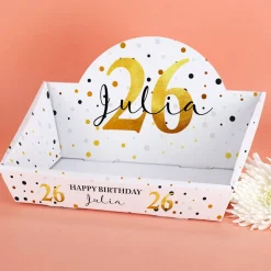Kleiner Geschenkkorb aus Pappe zum Geburtstag mit Personalisierung