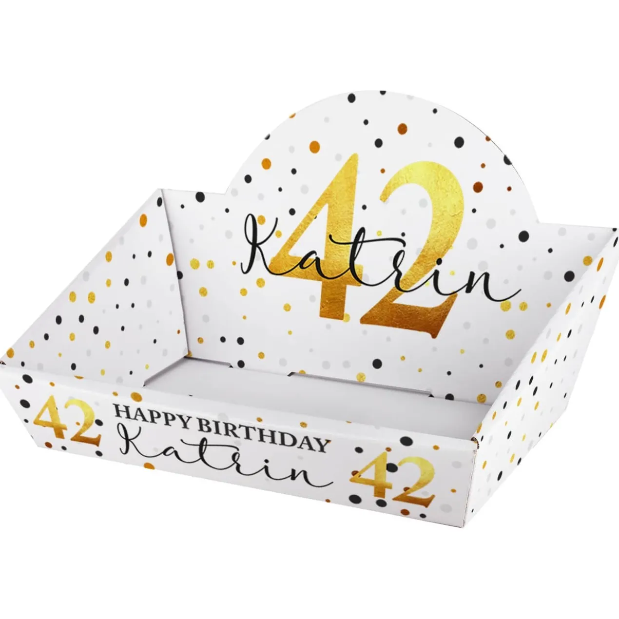 Kleiner Geschenkkorb aus Pappe zum Geburtstag mit Personalisierung