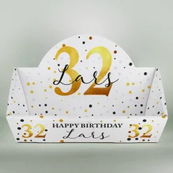 Kleiner Geschenkkorb aus Pappe zum Geburtstag mit Personalisierung