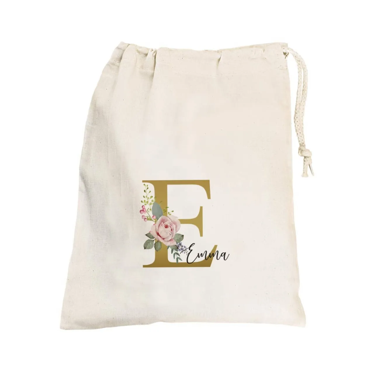 Kleiner Geschenksack mit Rosen-Monogramm und Name