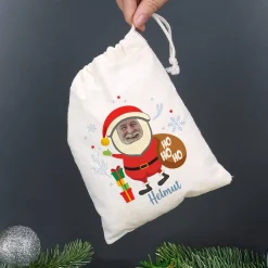 Kleiner Geschenksack mit Weihnachtsfigur, Foto & Name - 5 Motive wählbar