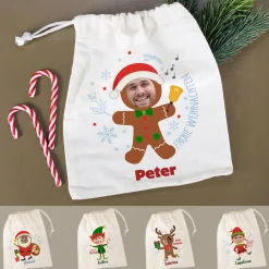 Kleiner Geschenksack mit Weihnachtsfigur, Foto & Name - 5 Motive wählbar