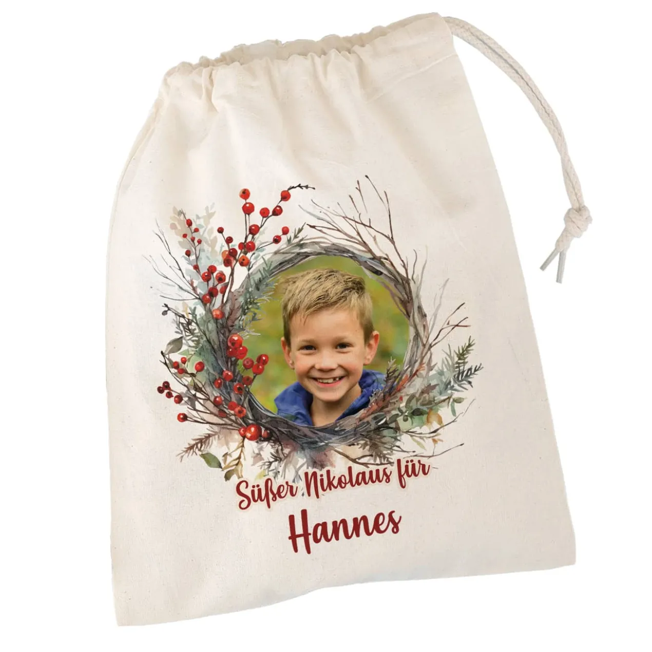 Kleiner Geschenksack zu Weihnachten mit Foto, Wunschtext & Name