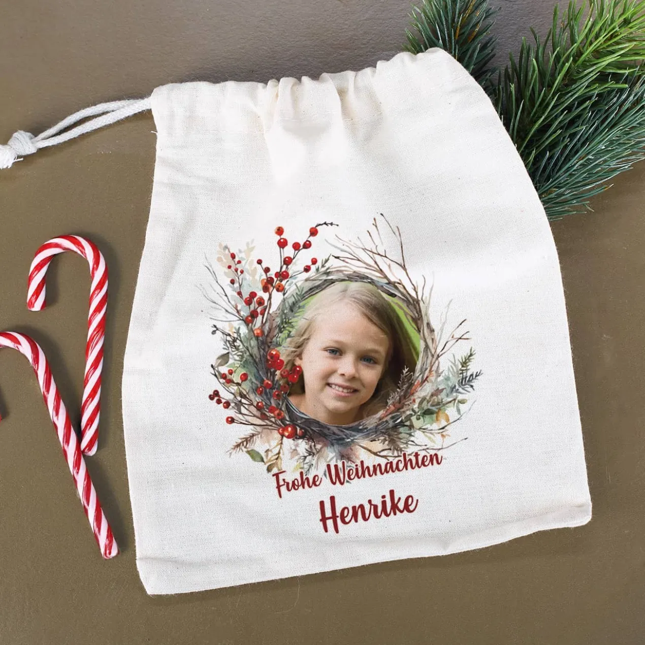 Kleiner Geschenksack zu Weihnachten mit Foto, Wunschtext & Name