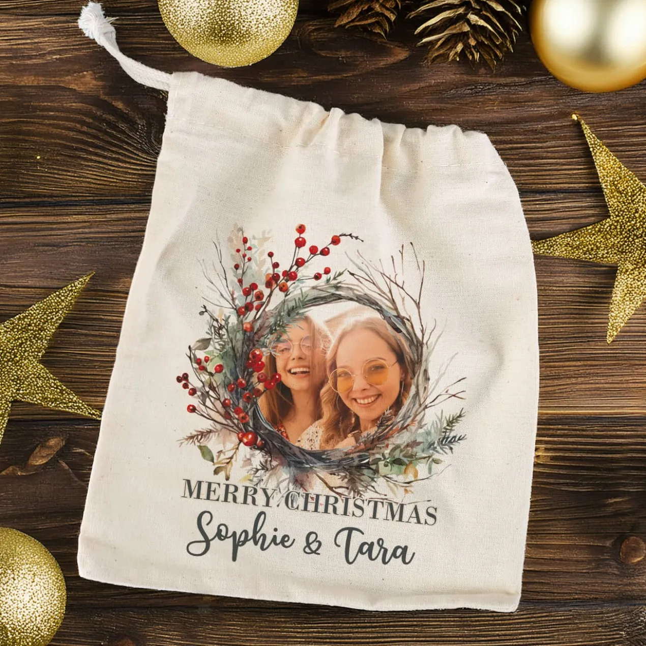 Kleiner Geschenksack zu Weihnachten mit Foto, Wunschtext & Name