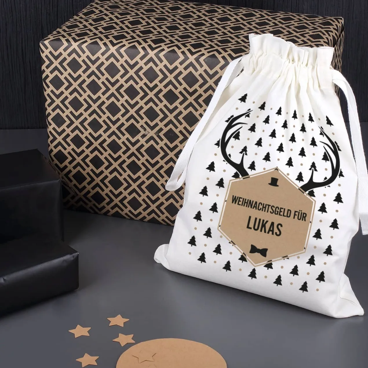 Kleiner Stoffsack - Geweih - für Männer zu Weihnachten