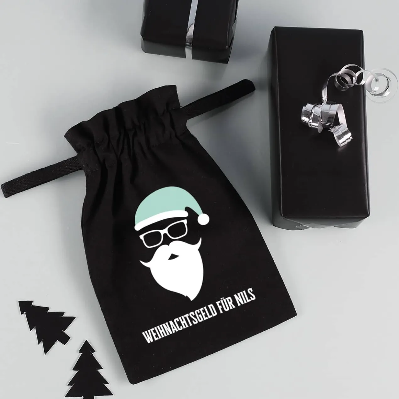 Kleiner Stoffsack mit coolem Weihnachtsmann