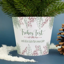 Kleiner Weihnachtsbaum mit personalisierter Banderole und Wunschtext | Weihnachtsdeko 'Frohes Fest'