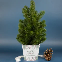 Kleiner Weihnachtsbaum mit personalisierter Banderole und Wunschtext | Weihnachtsdeko 'Frohes Fest'