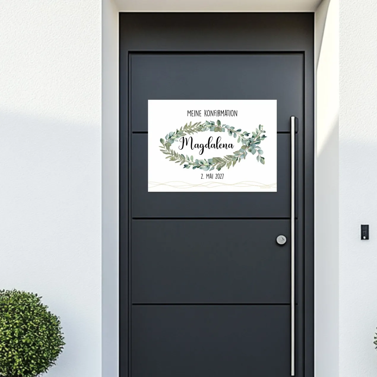 Kleines Banner zur Taufe, Kommunion oder Konfirmation | Eukalyptus-Fischmotiv | Personalisierbar