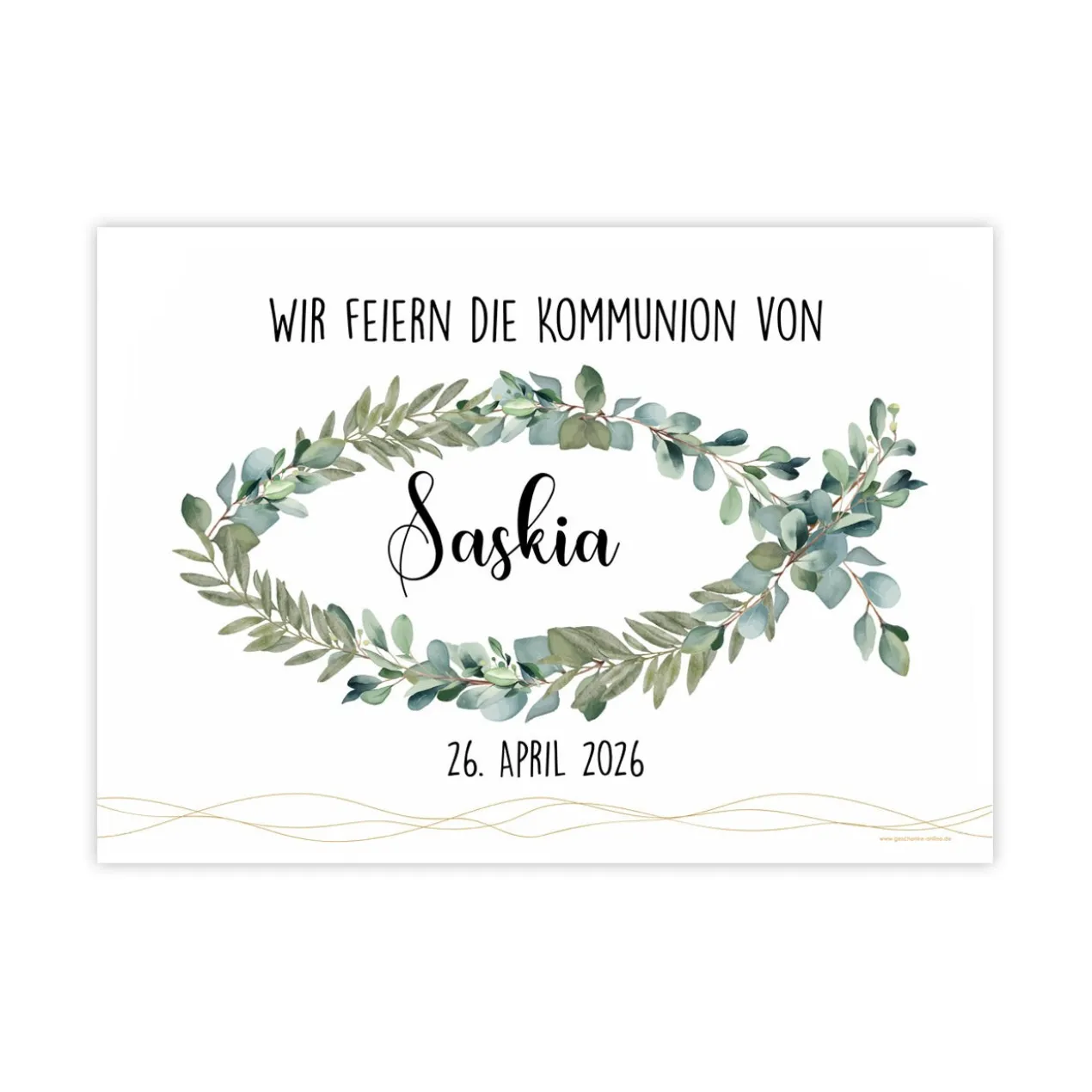 Kleines Banner zur Taufe, Kommunion oder Konfirmation | Eukalyptus-Fischmotiv | Personalisierbar
