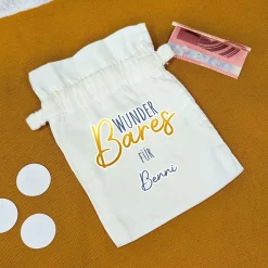 Kleines Baumwoll-Säckchen für Geldgeschenke personalisiert mit Name | WunderBares