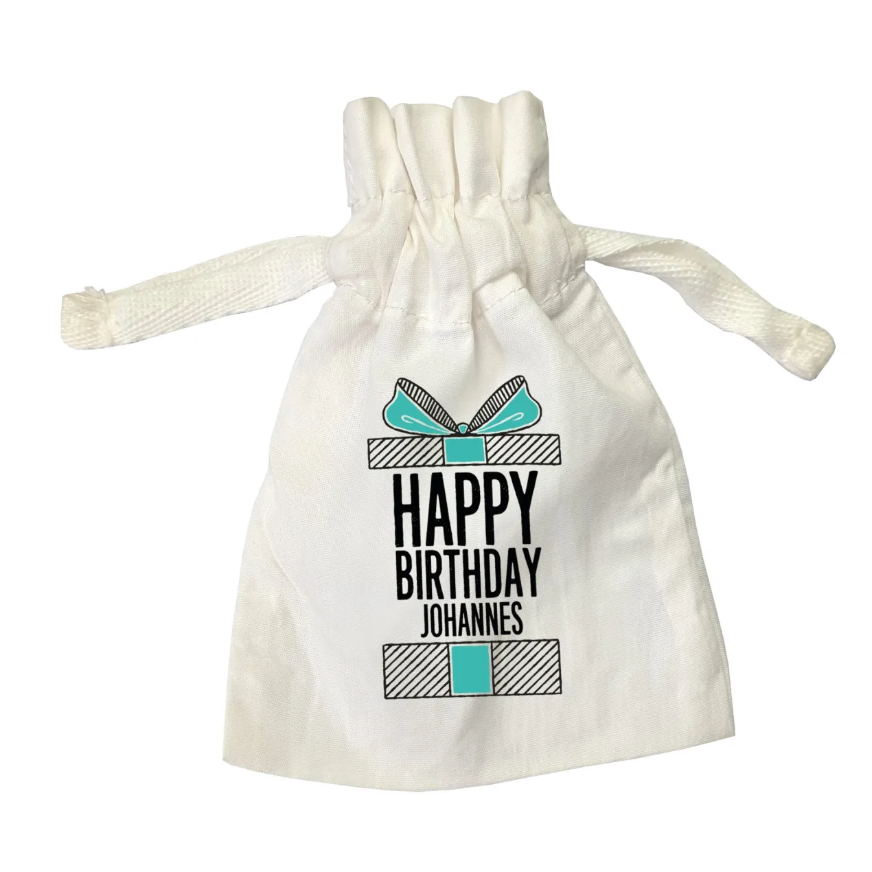 Kleines Baumwoll-Säckchen für Geldgeschenke zum Geburtstag personalisiert mit Name | Happy Birthday
