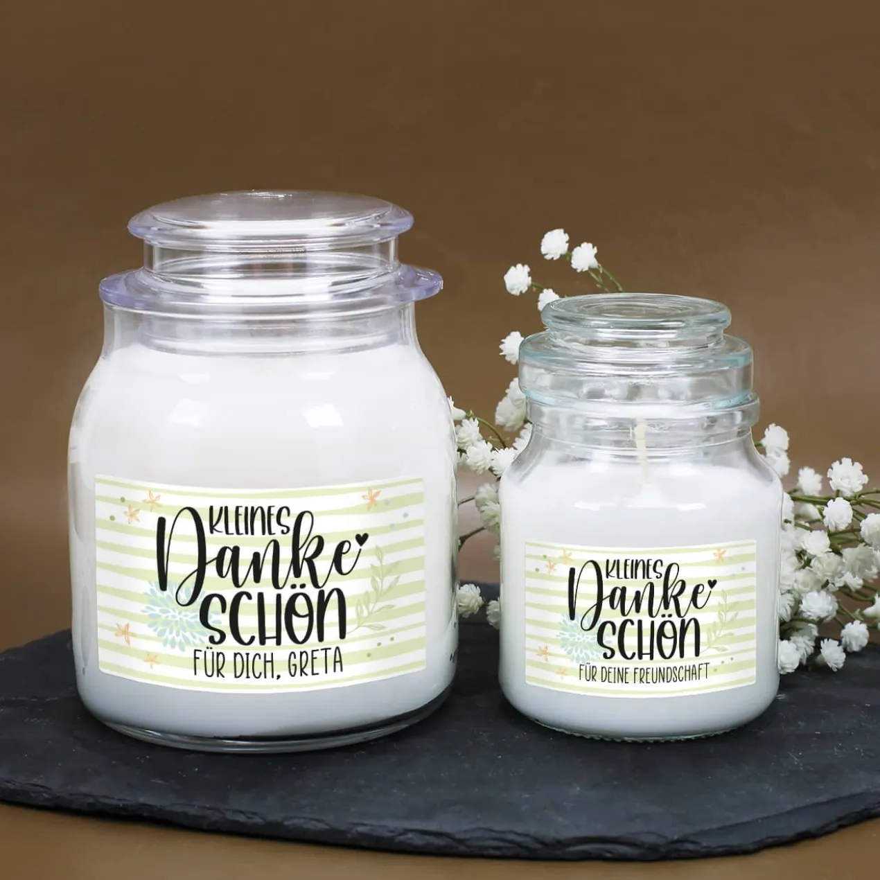 Kleines Dankeschön - Duftkerze mit Ihrem Wunschtext
