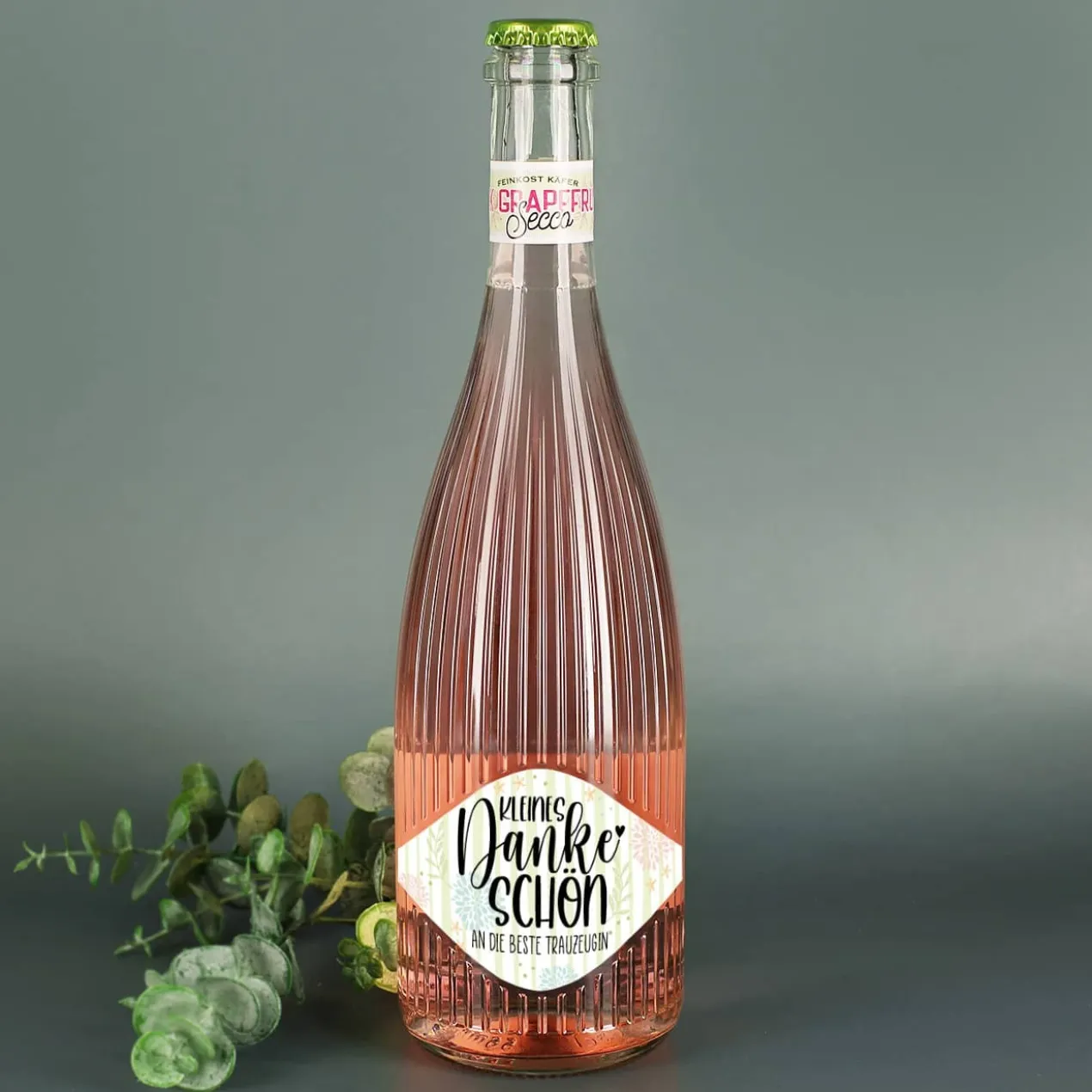 Kleines Dankeschön - Fruchtsecco in zwei Sorten mit Ihrem Wunschtext