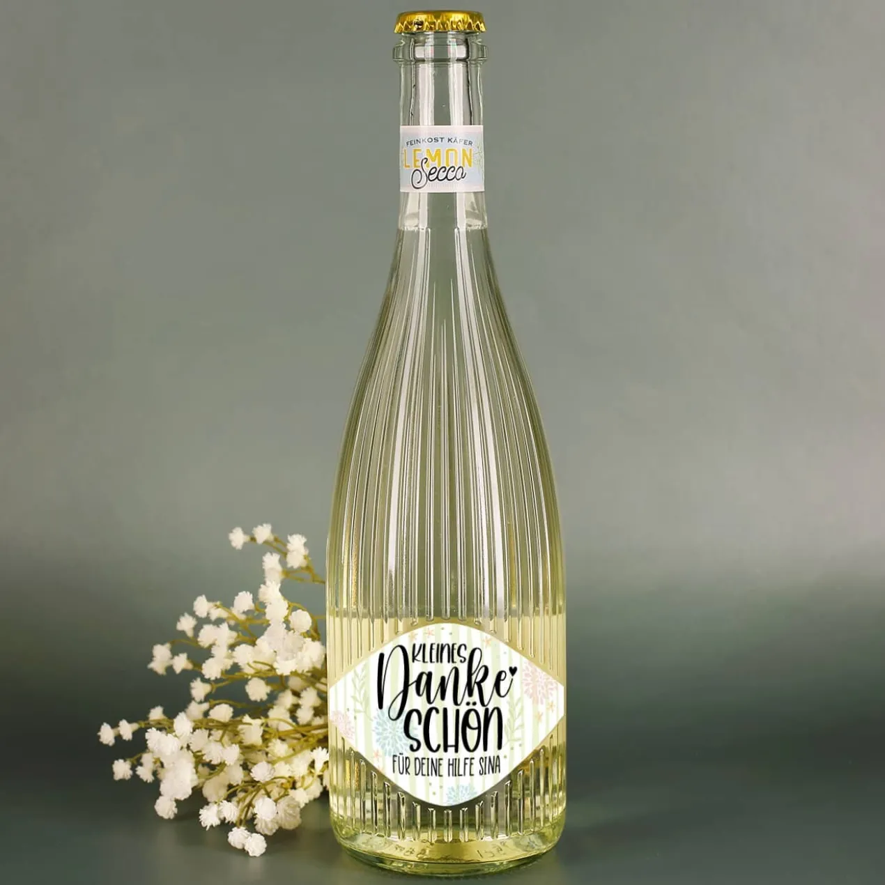 Kleines Dankeschön - Fruchtsecco in zwei Sorten mit Ihrem Wunschtext