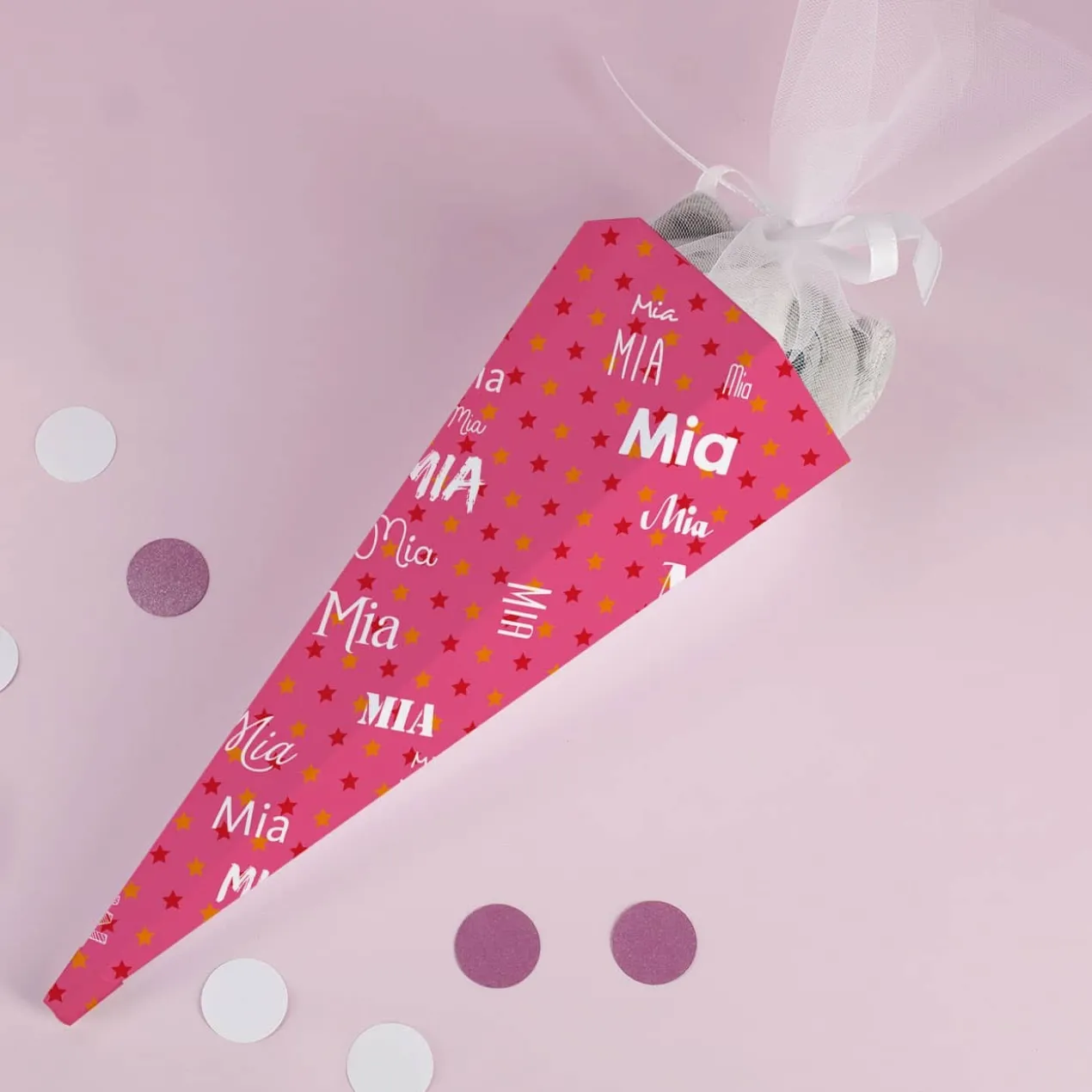 Kleine süße Geschwistertüte in rosa mit Namen bedruckt