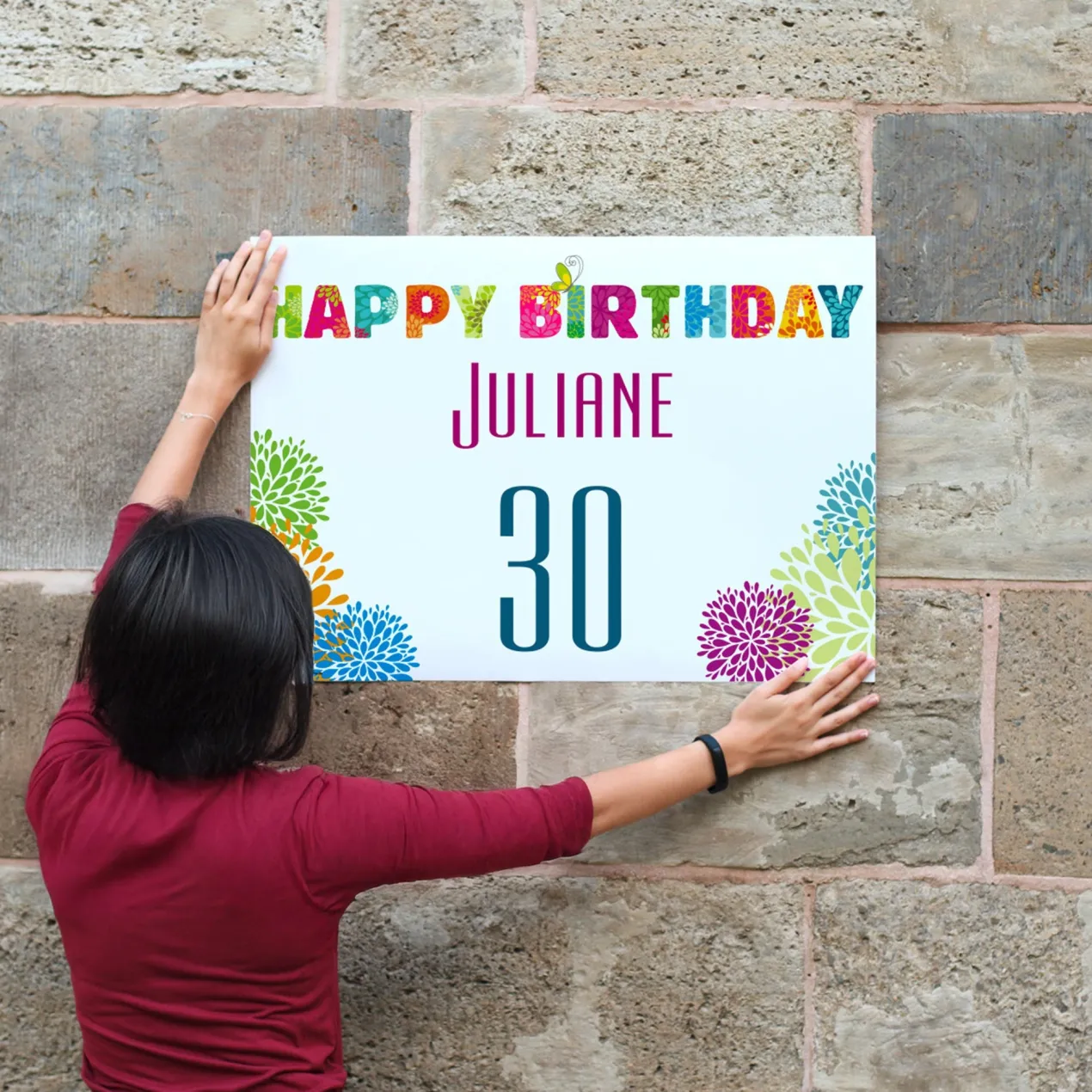 Kleines Geburtstagsbanner Happy Birthday mit Name und Alter