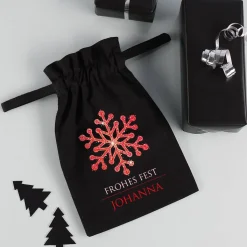 Kleines Geschenksäckchen mit Schneekristall, Wunschtext und Name, 21 x 14 cm