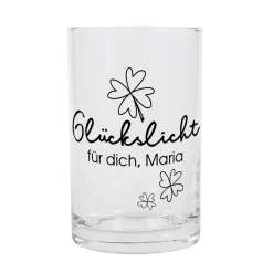 Kleines Windlicht aus Glas - Glückslicht - mit Ihrem Wunschtext