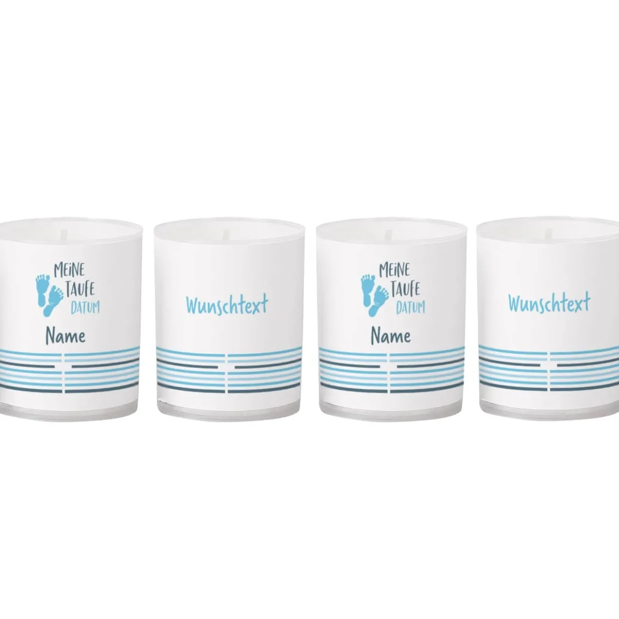 Kleine Taufkerzen als Tischdekoration für Jungs