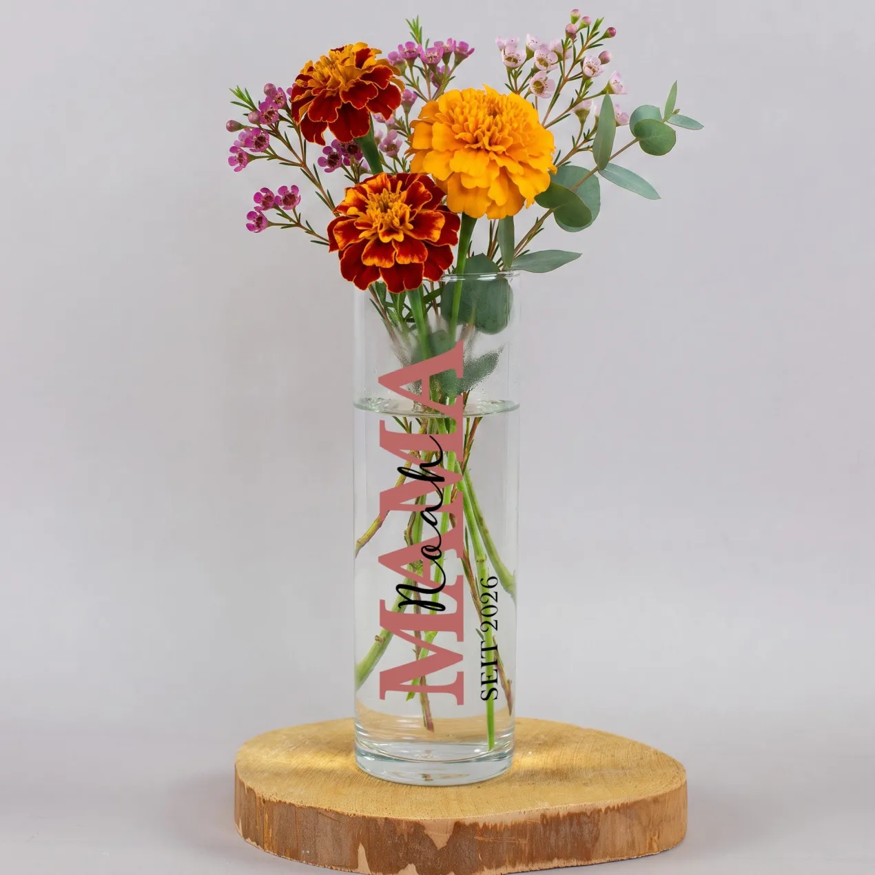 Kleine Vase für Mama mit Wunschtext & Jahr personalisiert | Geschenk zum Muttertag & Geburtstag