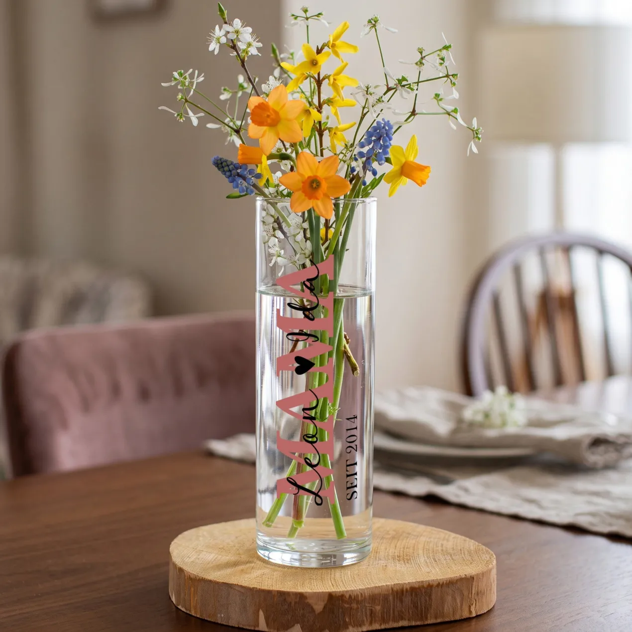 Kleine Vase für Mama mit Wunschtext & Jahr personalisiert | Geschenk zum Muttertag & Geburtstag