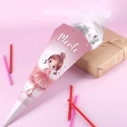 Kleine Zuckertüte mit bezaubernder Ballerina und Name, 28 cm