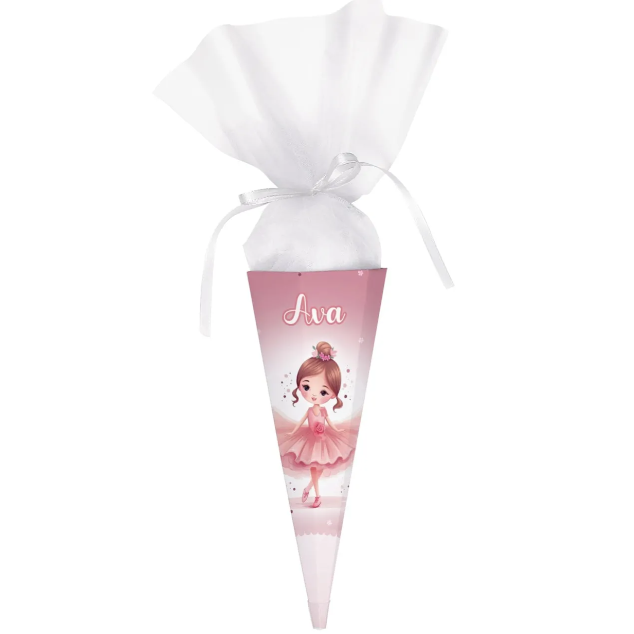 Kleine Zuckertüte mit bezaubernder Ballerina und Name, 28 cm