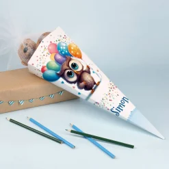 Kleine Zuckertüte mit Eule und Name, 28 cm