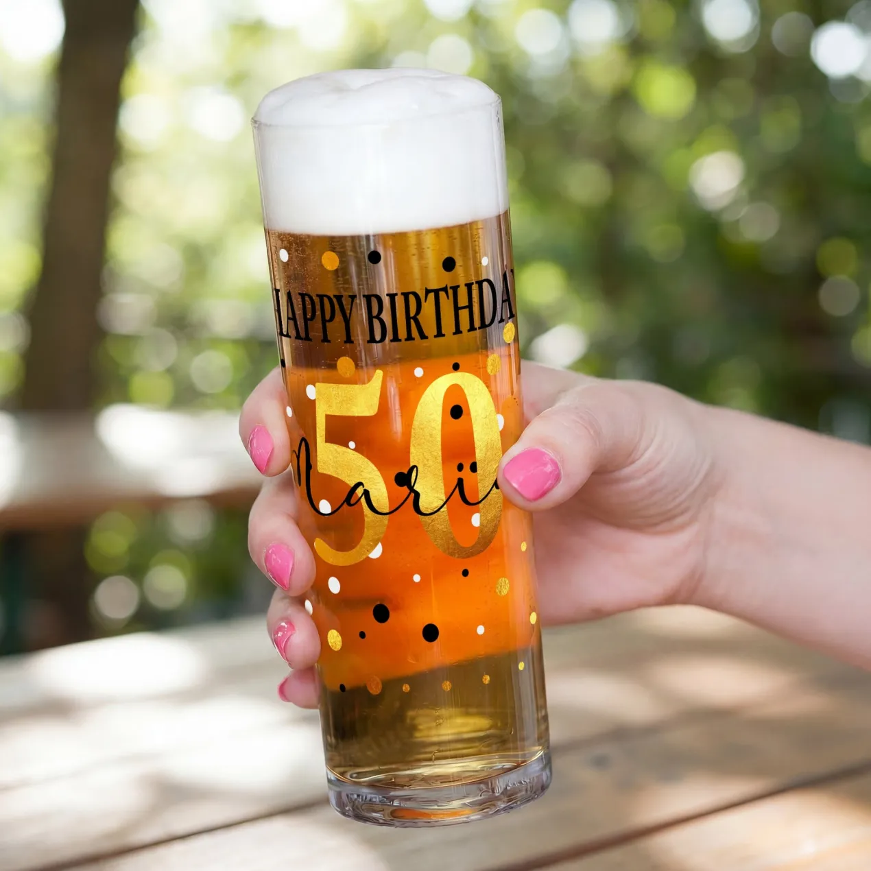 Kölsch Glas 'Happy Birthday' personalisiert mit Name & Alter | Bier Stange als Geschenk zum Geburtstag